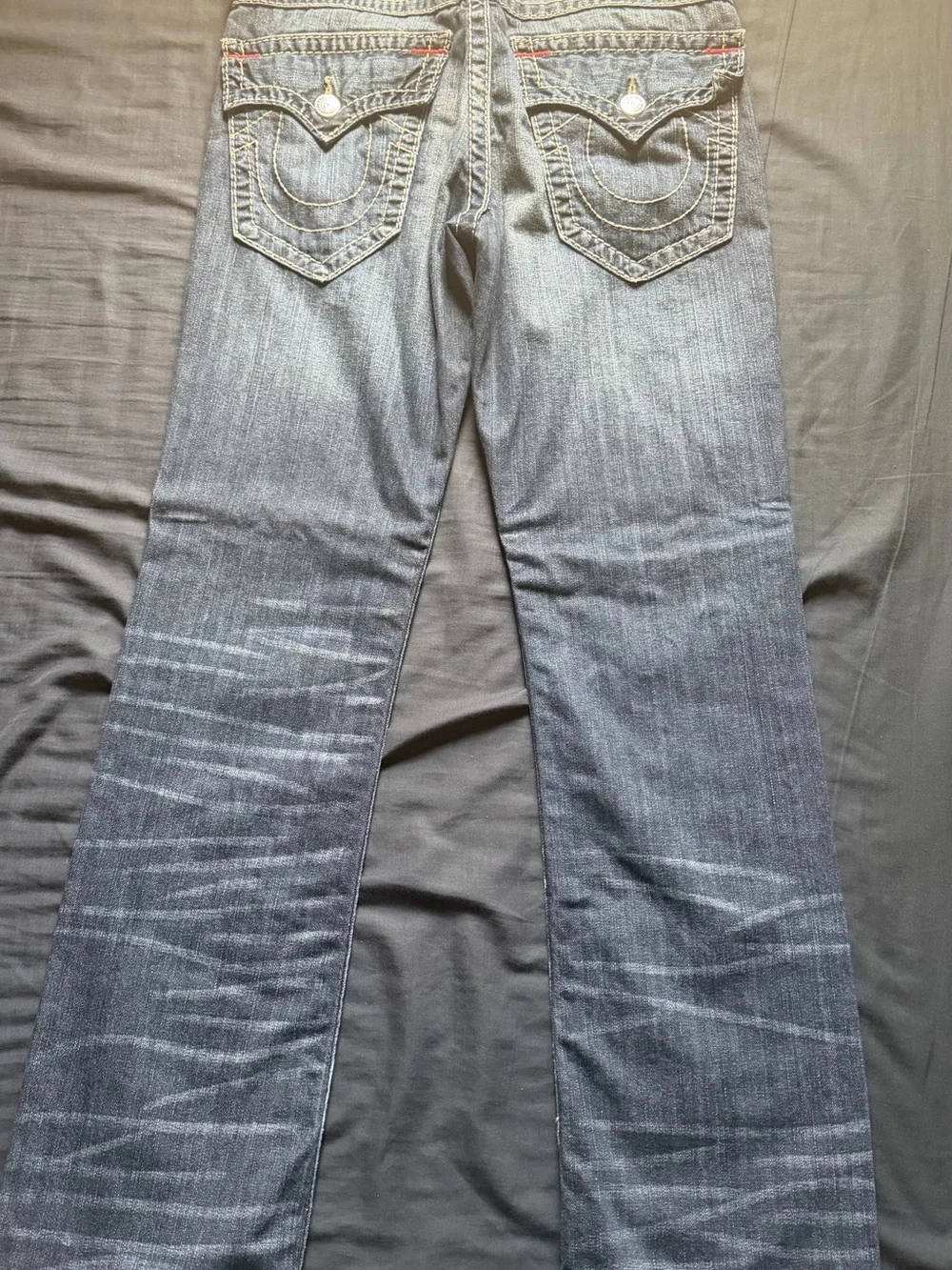 True Religion Men's Straight Jeans in Faded Blue Denim